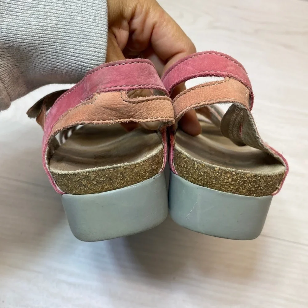 Munro Womens 9S Summer Wedge Sandals Strappy Pink Orange Leather Comfort Walking